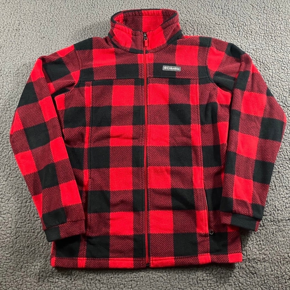 Columbia Benton Springs Full Zip Fleece Jacket Youth XL 18 20 Red Buffalo Plaid